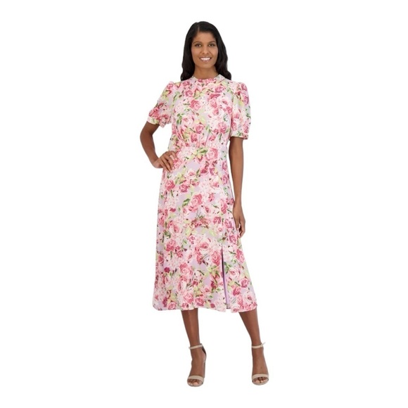 Julia Jordan Floral Tie Back Neck Midi Dress in Lavender Multi Size 6 NWT - Picture 3 of 7